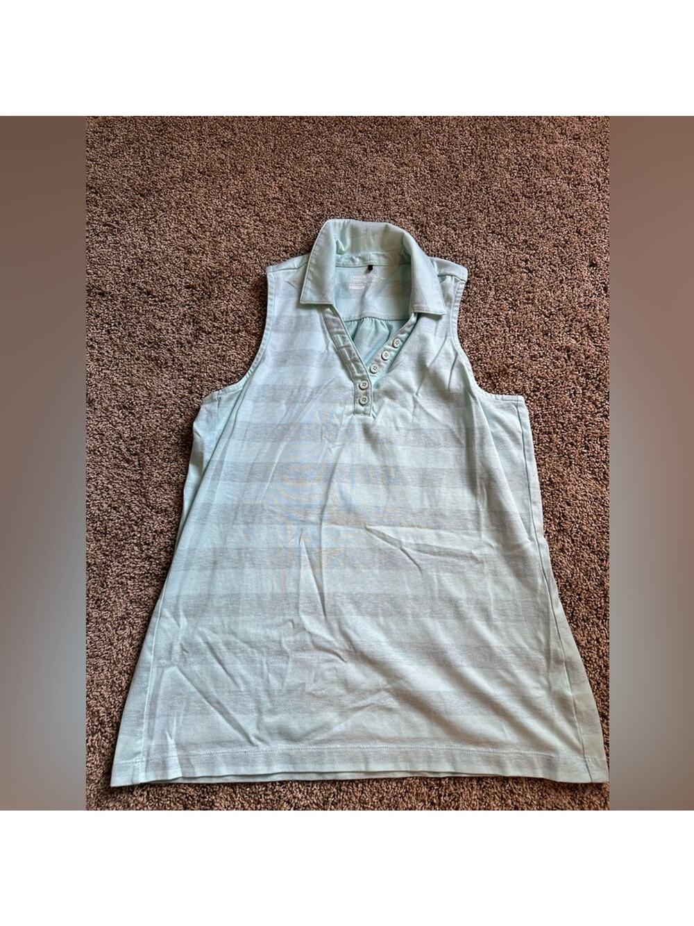 Nike Golf Sport Dri-FIT Aqua Blue Grey Stripe Sleeveless Polo Tank Wonens XL